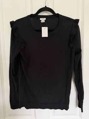 J. Crew Black Long Sleeve Ruffle Shoulder Top